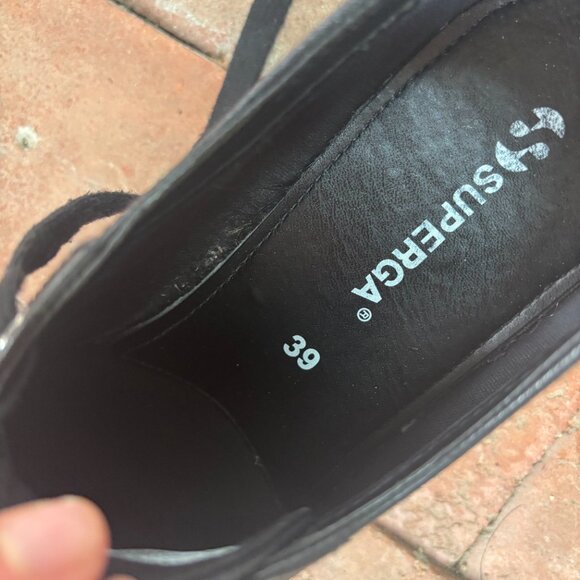 Superga Black Leather Platform Sneakers Size 8.5 - Picture 2 of 3